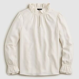 J Crew Ivory 365 Crepe Ruffle Neck Long Sleeve Pull On Career Dress Blouse M